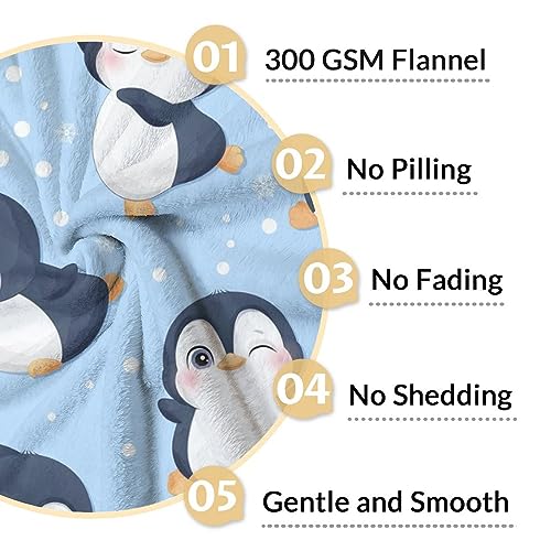 Penguin Blankets - Soft Fuzzy Blanket Throw for Kids, Adults - 50"x60" Flannel Blankets for Bed, Couch & Sofa - Blue Cute Blanket Gifts