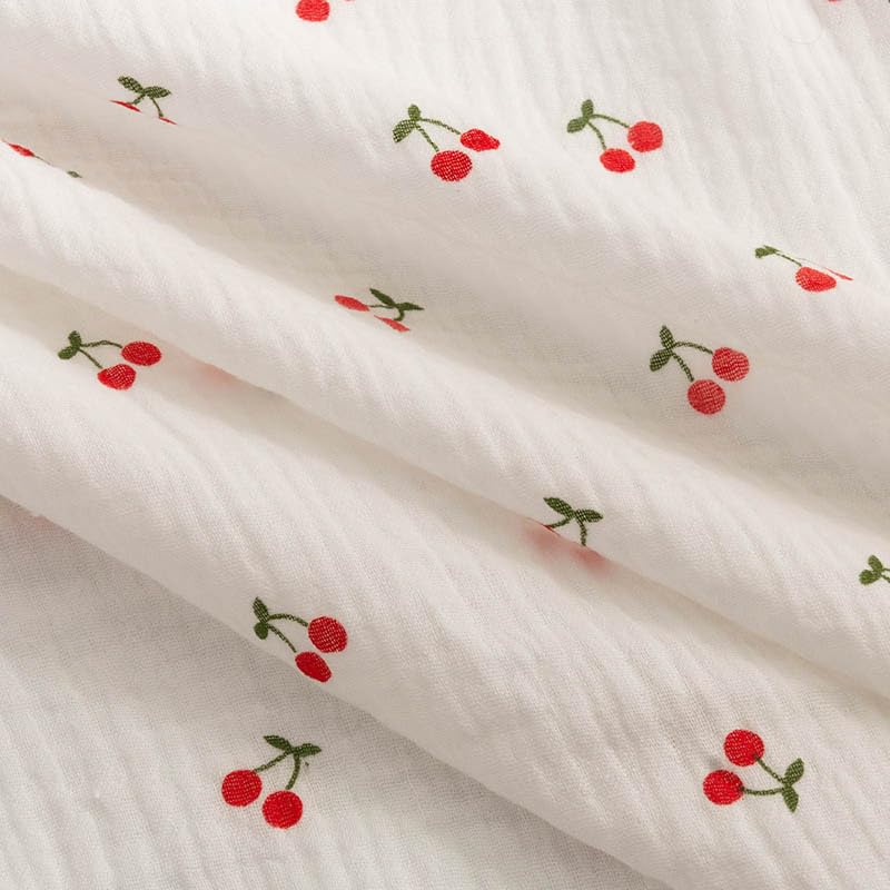 Tela Para Tapizar Tela de gasa crepé doble capa algodón puro, estampado cereza, ropa informal, interior, pijamas, 135x5 0/500cm(1,135x500cm)