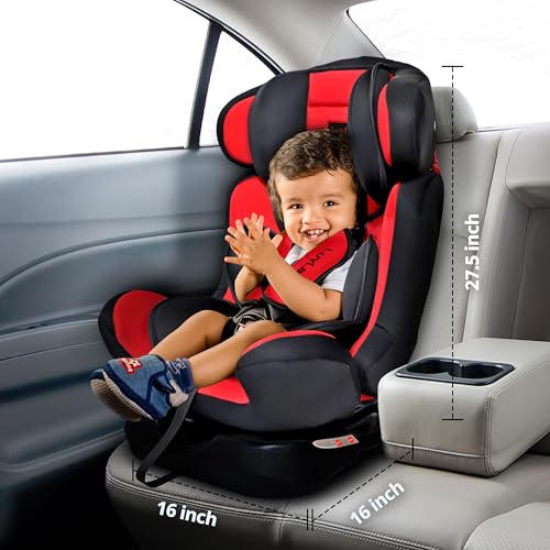 Image of LuvLap Galaxy Convertible Car Seat for Baby & Kids New Born to 7 Years, Forward Facing & Rearward Facing, 3 Adjustable Recline Levels, Side Impact Guard, Red