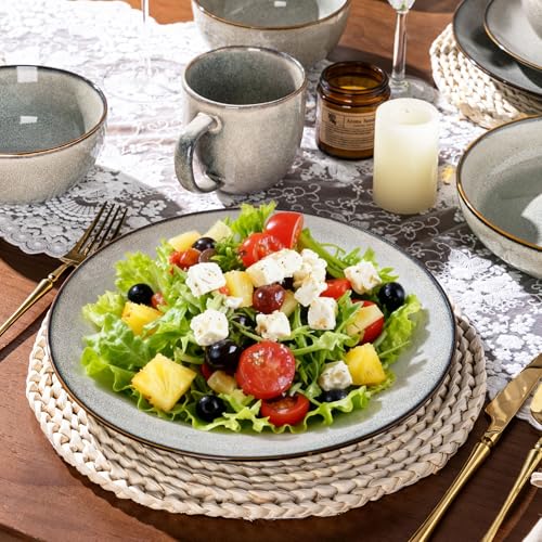 Image of GBHOME Ceramic Dinnerware Sets for 4, 12 Pieces Stoneware Plates and Bowls Sets, Reactive Glaze Dishes -Scratch Resistant, Dishwasher&Microwave Safe