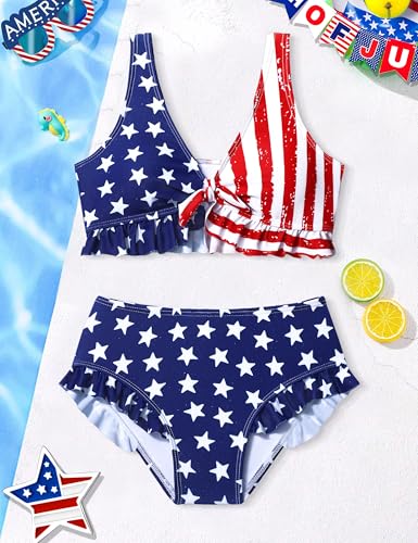 Girls Swimsuit Two Piece Bikini Set Textured Knot Front Girls Bathing Suit Ruffle V Neck Solid Color Girls' Swimwear3