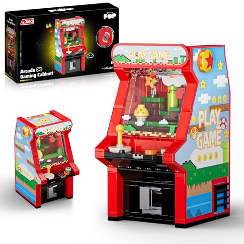 NecyBrik Arcade Classics Retro Cabinet Gaming Building Set, Mini Handheld Playable Model with Rotating Knob, 90s Toy, Great Gifts for Kids 8+