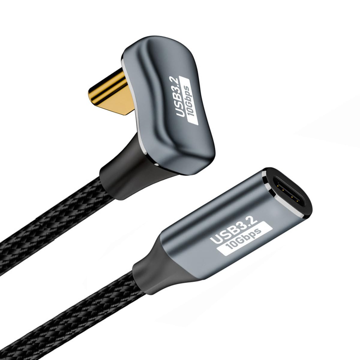 cablecc 10Gbps 100W USB-C USB 3.1 Type C Male to Female Extension Data Cable Opposite U Shape Back Angled with Sleeve 50CM