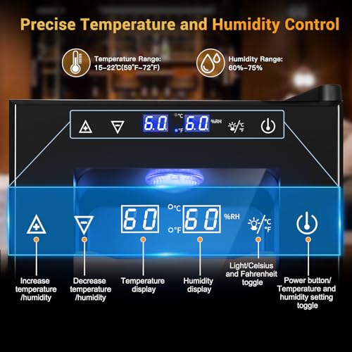 Image of 35L Electric Humidor Cabinet-200~250 Count Large Capacity Electric Humidor| Thermostatic Cooling with Spanish Cedar Wood Shelves, Digital LED Screen & Safety Lock |Gift for Men