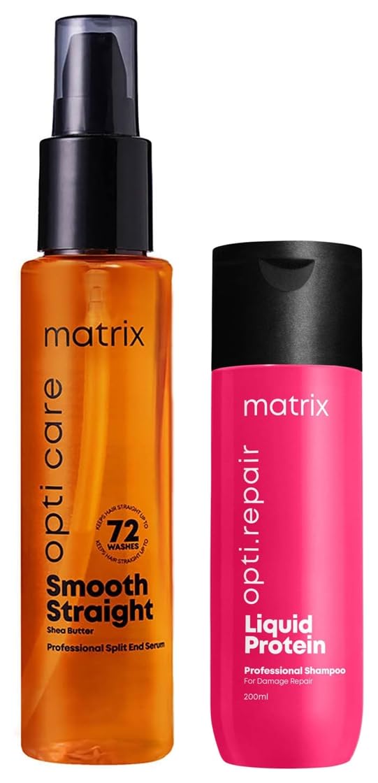 Opti.Care Professional ANTI-FRIZZ Hair Serum | with Shea Butter (100ml) & Matrix Opti.Repair Professional Liquid Protein Shampoo, 200ml Combo