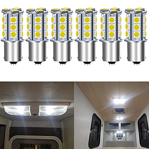 UNXMRFF 1156 LED Bulb White 7506 LED Bulb 1073 1003 1141 BA15S LED Bulbs 5050 18-SMD Replacement for 12V RV Interior Ceiling Dome Light Travel Trailer Boat Indoor Camper Light Bulbs (Pack of 6)
