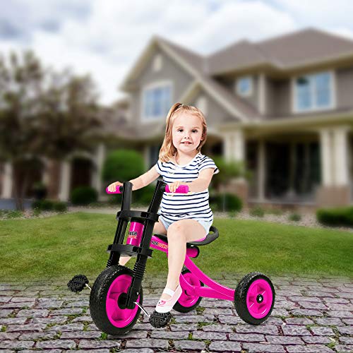 High Bounce Kids Tricycle - Extra Tall 3 Wheel Kids Trike, for Toddlers and Kids Ages 3-6 Adjustable Seat Tricycles, Soft Rubber Handle (Pink)