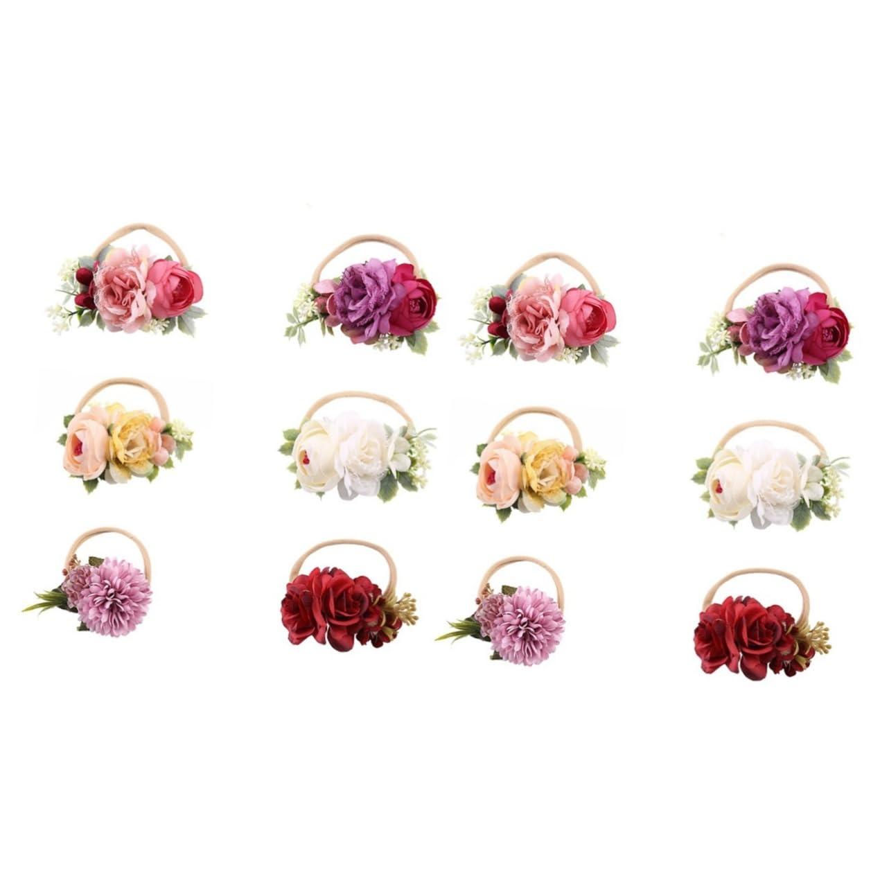 minkissy 12stücke Teiliges Bunte Mädchen-haarbänder Mit Dekorativen Kunstblumen Elastische Haaraccessoires Für Kleinkinder Für Fotografie Partys Und Besondere Anlässe