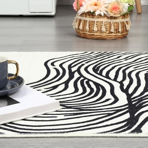 GarveeHome Large Area Rug 9x12 Rugs for Living Room Washable Rug Non Slip Modern Abstract Rug Low Pile Foldable Thin Rug Soft Indoor Non-Shedding Carpet for Bedroom Nursery Home Office Cream
