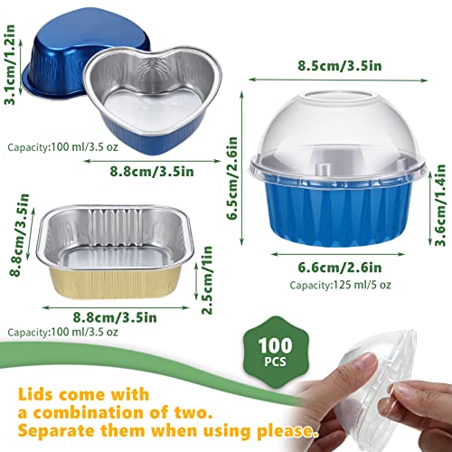100 Pack 3 Shapes Baking Cups With Lids Aluminum Foil Baking Cups Cupcake Liners Mini Muffin Liners With Lids Cheesecakes Liners Cups For Christmas Muffin Birthday Baby Shower Wedding Party #TOP2