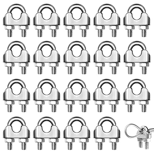 20 Pièces Serre Cable Acier M2 Serre Cable Inox 304 U Boulon Clip de Câble Métalliques pour Câble Métallique de Corde 2mm