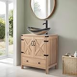 LUCKWIND 28' Bathroom Vanity with Sink and Faucet, Bathroom Storage Cabinet Includes Magnetic Doors, Big Drawer, and Champagne Boat Basin