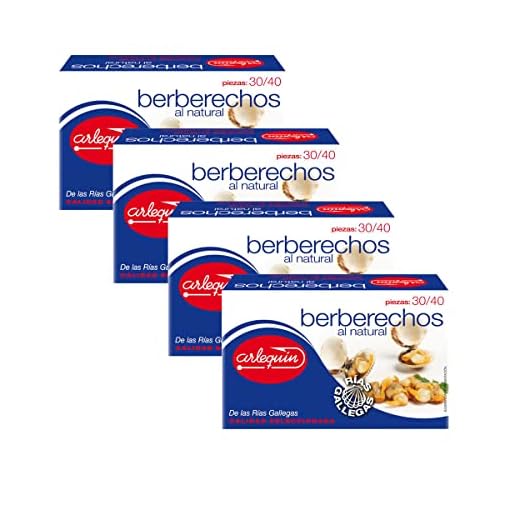 ARLEQUIN Berberechos al Natural de las Rias Gallegas, pequeños, Pack de 4 latas de 120 grs y 30/40 piezas (480 grs y 120/160 Piezas)