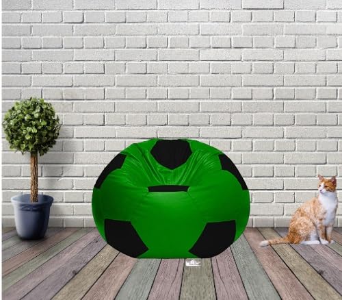 Image of RnS Rest 'n' Sleep - Bean Bag Football Chair Filled with Beans for Living Room, Bed Room for Relaxing, with 1 Year Warranty (Parrot Green /Black, XXXL)