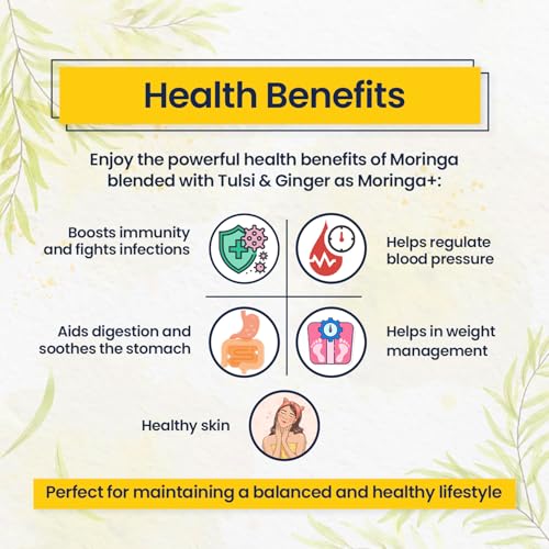 Image of Mindful Eating Pure Moringa Leaves Tea with Tulsi & Ginger- Herbal Tea, Natural Ingredients, Dried Drumstick Tree Leaves, Immunity Booster, Caffeine-free, 70g (Pack of 2)