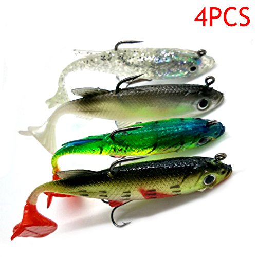 ZREAL 4 pz Nuovo Arrivo 8 cm 14g Esca Morbida Piombo Testa Mare Pesce Esche da Pesca Affilati Sharp Treble Hook T Tail
