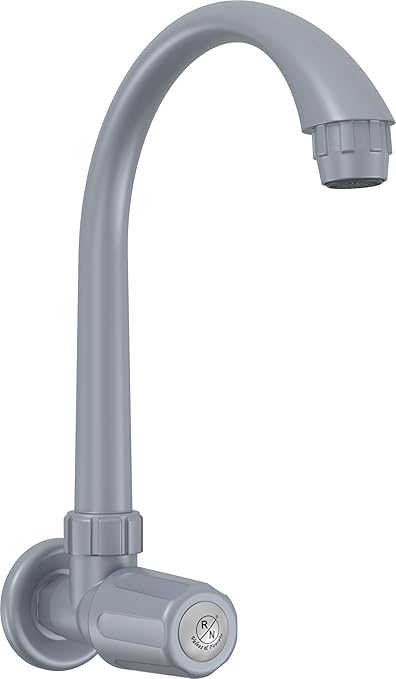 RN Sink Cock, Wall Mounted with Flange PTMT Water Tap Saffron Collection RNSAF08B09 - Metallic Grey