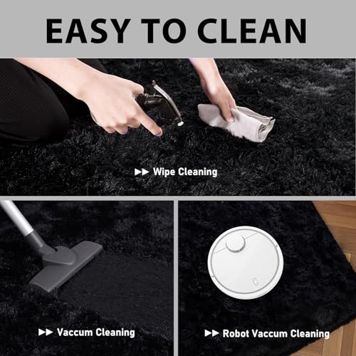 Black Rugs for Living Room Fluffy 6x9 ft Bedroom Rug Non-Slip Area Rugs Shag Carpet for Nursery Kids PlayRoom Dorm Office Indoor Modern Plush Carpets Boys