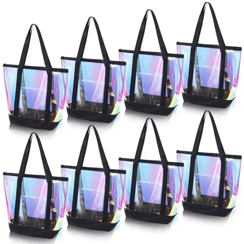 Reginary 8 Pieces Clear Tote Bags Shoulder Handbag Security Approved See Through Bag with Zipper Closure for Travel Work