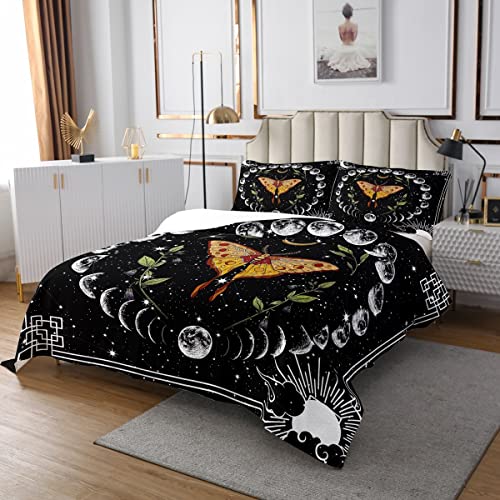 Erosebridal Gothic Moth Quilt Set,Sun And Moon Coverlet Set Starry Sky Stars Bedspread Set Queen Constellation Bed Cover Florals Leaves Butterfly Bedroom Decor,Moon Phase Pattern Decor For Home thumb #1