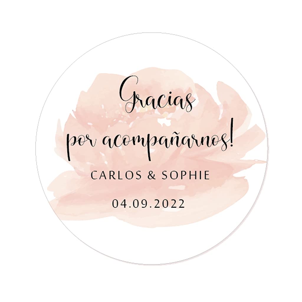 48 PEGATINAS PERSONALIZADAS Gracias pegatinas de boda - acuarela Gracias por acompañarnos! - 40MM REDONDO para recepción/invitación/bautizo/regalos/compromiso/Fiesta/peladillas - Rd 108