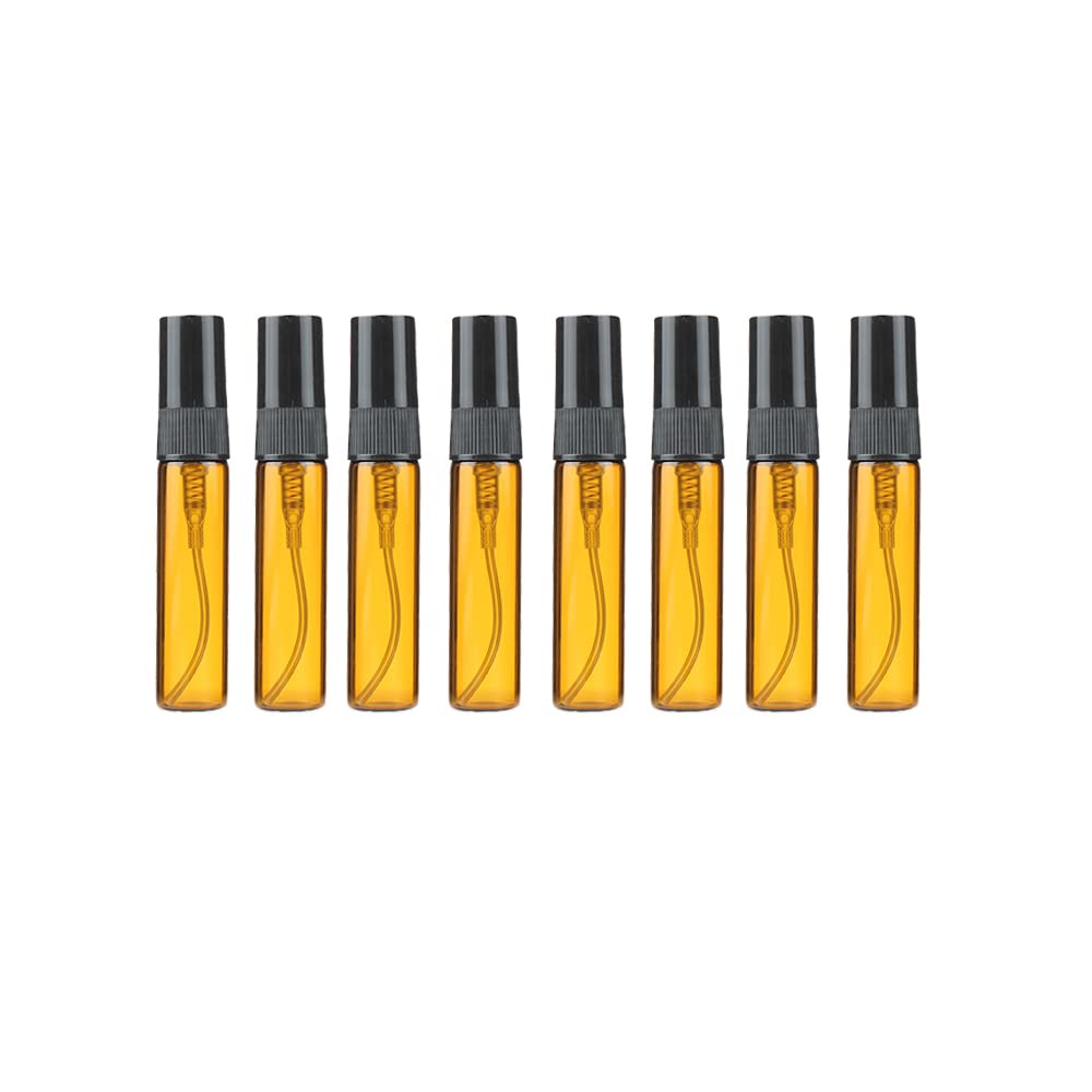 25 Pack Glass Spray Bottle Container Protable Brown Bottle Black Sprayer Black Cap Perfume Sample Cosmetics Atomizer for Cleaning,Travel,Essential Oils (5ml)
