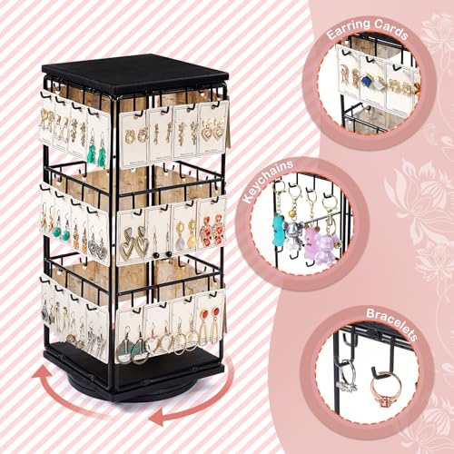 Image of 360 Rotating Earring Display Stands for Selling, Earring Rack Display Holder Stand, Jewelry Display for Vendors Selling Earring Cards, Necklaces, Bracelets, Hair Accessories (48 Hooks)