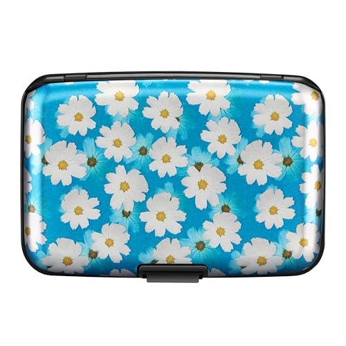 Image of ELFISH RFID Blocking Credit Cards Holder Aluminum Wallet Metal ID Case for Men Women, Blooms, Casual Elegant