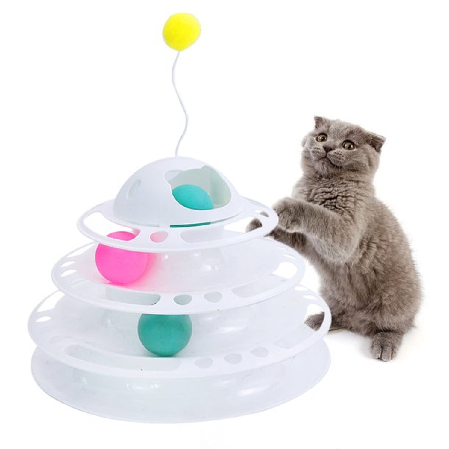 emily pets Cats Toys Balltower of Tracks cat Toy Interactive Toys Latest 4 Level Interactive Pet Toys with 4 Colorful Catnip Flash Balls Suitable for Kittens Chase Healthy Physical Exercise(White) (B09QPJ745V) Amazon Price History, Amazon Price Tracker