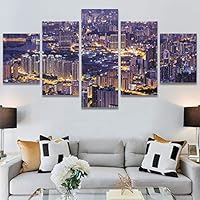 SIGNWIN 5 Panel Canvas Wall Art Modern Art Cityscape Contemporary Expressive Multicolor Photography Places for Home Decorations Ready to Hang - 60