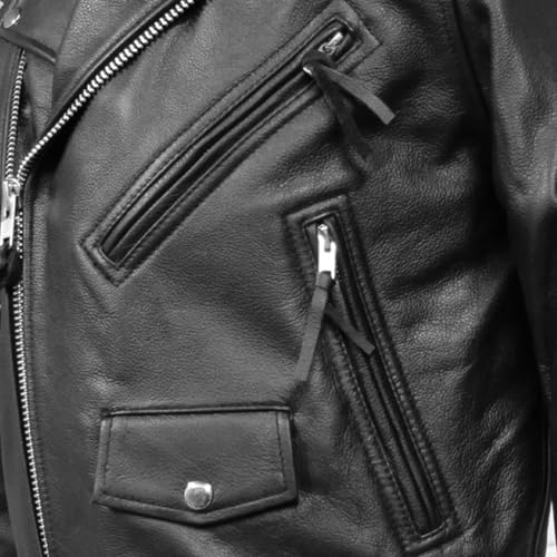 C200 Mens Black Leather Classic Motorcycle Jacket2