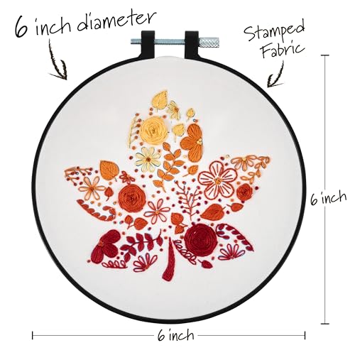 Image of Bucilla, Stamped Embroidery Kit, Autumn Foliage, Includes 6 inch Hoop, Floss, Needle, and Instructions