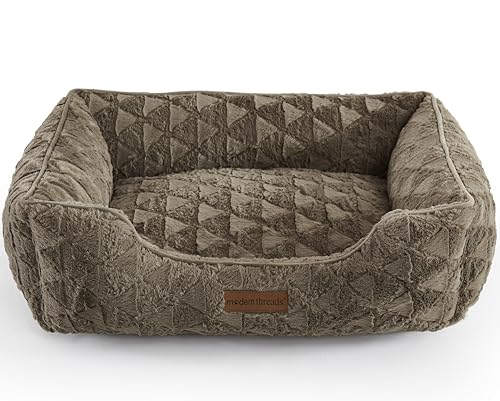 Image of Modern Threads Ultra Soft Plush Pet Bed for Medium Dogs with Elegant Texture and Stylish Design, Removable Washable Cover, Brown, (28 inch L x 21 inch W x 9 inch Th)