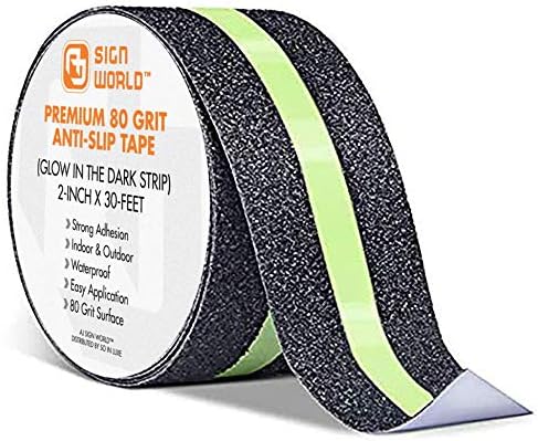 Best Anti-Slip Grip Tape, Black with Glow in The Dark Strip, 2" x 30 FT, 80 Grit, Industrial Grade, Indoor, Outdoor, Weatherproof (2-Inch x 30 Feet Roll)
