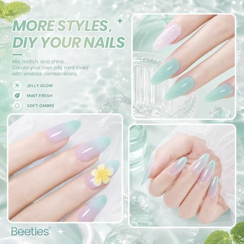 Image of Beetles Mint Green Gel Nail Polish - 15ML Mint Mambo Summer Jelly Gel Nail Polish Sheer Translucent Effect Soak Off UV Nail Art Salon Home DIY Manicure Gift for Women