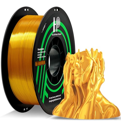 Image of HP3DF PLA Filament, Silk PLA, 3D Printer Filament, PLA Filament 1.75mm Dimensional Accuracy + /- 0.02mm, 1KG Spool (2.2 lbs), Fit Most FDM Printer (Slik Gold)