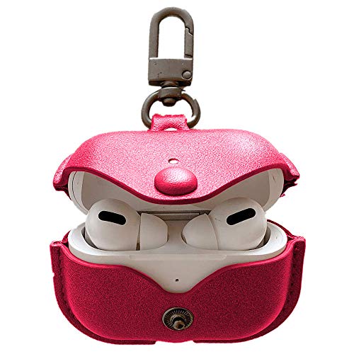 Genuine Leather Case Compatible with AirPods Pro Case, VOMA Protective Cover for Apple AirPods Pro Wireless Charging Case Headphones EarPods, Soft Leather Cover with Keychain Hook Red