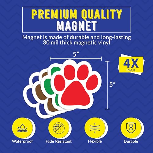 Image of Solid Design Paw Locker Magnet 5 Inch 4 Pack, Dog Lover Gift, Made in USA | Heavy duty magnetic decal for car, truck, SUV or fridge, full color UV printed