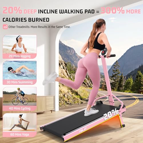 Image of Walking Pad Treadmill with Incline 20%, Manual Foldable Walking Pad with Handle Bar, 500lbs Capacity, Non-Slip Surface, Fixed Incline, Digital Monitor, Compact Build for Home /Gym /Indoor /Outside