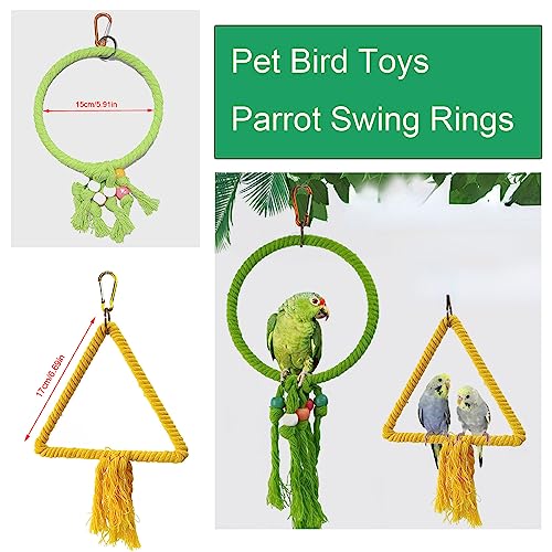 Image of 2 Pack Bird Swing Toy Parrot Perch Triangular and Round Bird Perches Parakeet Swing Stand Rope Swings for Hanging Chewing Toys Conure Cockatiel Lovebird Finch Canary Myna Cockatoo Budgie