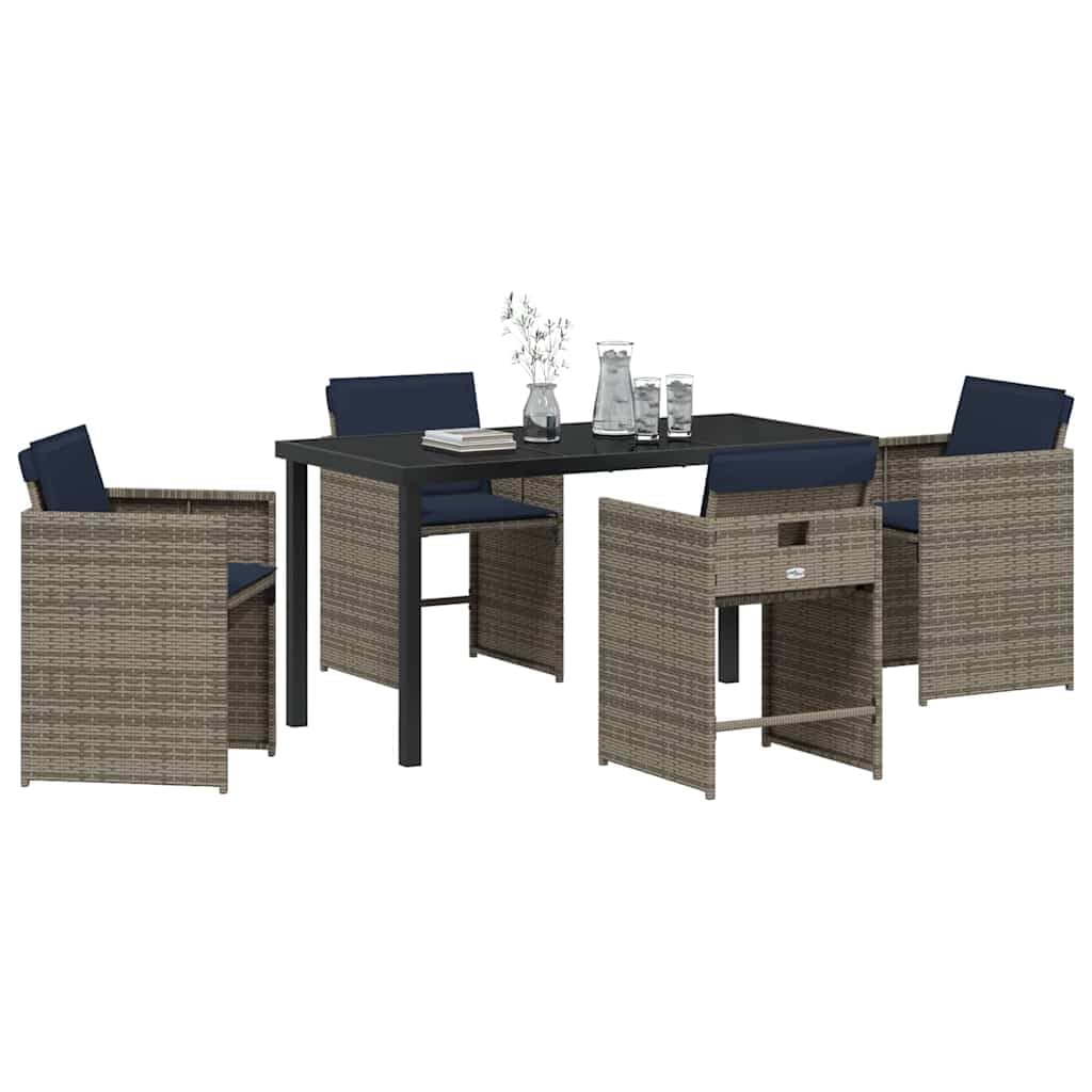 vidaXL 5-Teiliges Patio-Stuhlset mit Kissen Grau Poly-Rattan Outdoor-Sitzmöbel faltbare Stühle abnehmbare waschbare für Balkon Oder Garten-Essen PE 4-Sitzer Alfresco Bequeme Möbel Modern
