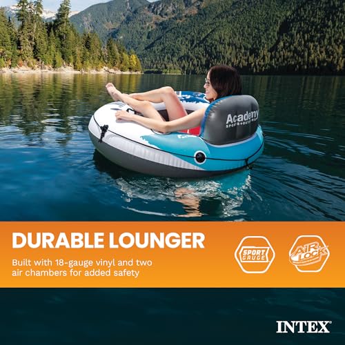 Image of INTEX 56825EP River Run 1 Inflatable Floating Lounge: Comfortable Backrest - Built-in Cup Holders - Durable Grab Handles - All Around Grab Rope - 220lb Weight Capacity - Color May Vary
