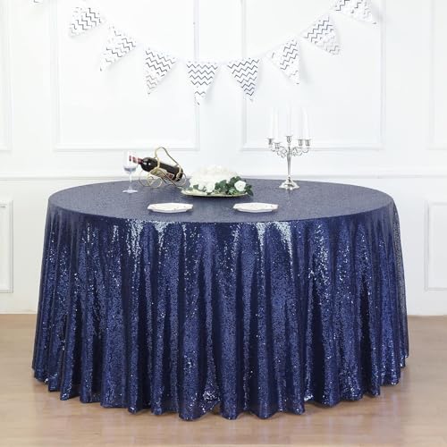 HMQIANG Navy Blue Sequin Tablecloth 120