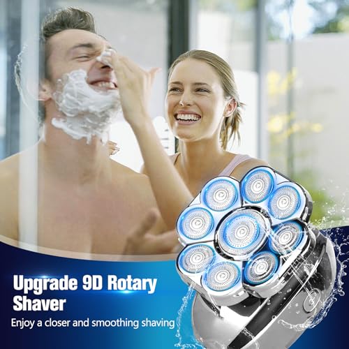 Upgrade Head Shavers for Bald Men,Head Shaver 9D, 6-in-1 Electric Razor Grooming Kit with Nose Hair Trimmer, Waterproof Wet/Dry Shaver, LED Display, Rechargeable Bald Head Razor, Gift for Men