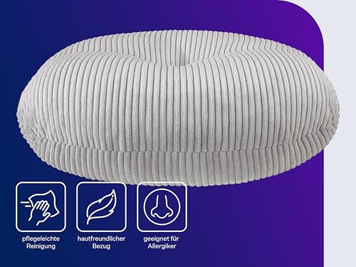 Traumnacht Cozy Bodenkissen aus gemütlichem Cord-Bezug, steingrau, rund mit 105cm Durchmesser und 25cm hoch, 3.260g Füllgewicht, produziert nach deutschem Qualitätsstandard