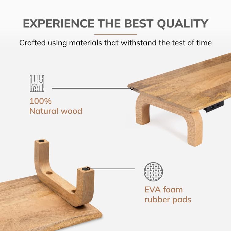 Image of Genuine Decor Solid Sheesham Wood Monitor Stand with Storage Organizer for Desk, Tables, Office, Home, Studio, Study Table | Desktop Ergonomic Monitor Stand Riser (Natural)