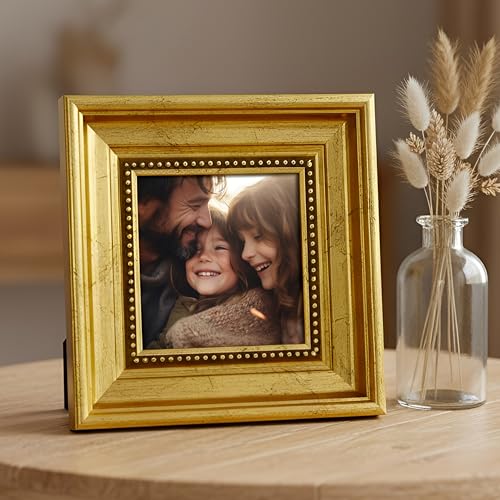 Image of Art Street Elegant Vintage Table Photo Frame for Tabletop With Back Stand, 5x5 Inch Photo, Decorative Frames Perfect for Home Decor, Unique Gift Idea, Durable, Birthday, Wedding, Return Gift (Gold)