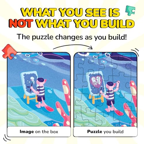 Image of Odd Pieces Jigsaw Puzzles 1000 Pieces with Storytelling Comic, for Women, White Elephant, Mystery Puzzle for Adults & Kids - 19.7'' x 27.6'' Frameable Magic Puzzle Art (Beyond the Kelp)