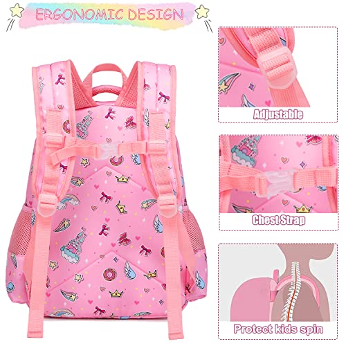 Girls Unicorn Backpack, Elementary School Kids Backpack for Girls Unicorn Bookbag Set with Chest Strap Lunch Bag and Pencil Case3