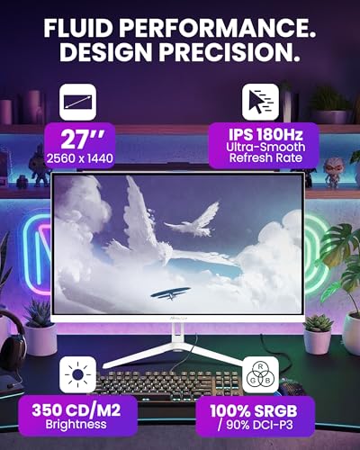 Image of Arozzi Gaming Monitor Nova 27 inch IPS 180Hz - Computer Monitor QHD 1440p - Adaptive Sync, HDR10 & Flicker Free Display - 100% sRGB Color Accuracy - PC & Console Ready - White